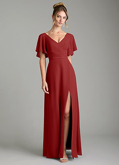 Azazie Ambrosia Bridesmaid Dresses Rust A-Line Pleated Chiffon Dress image1