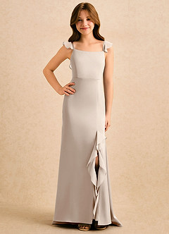 Azazie Novalie Girls Formal Robe Demoiselle D'honneur Fillette Robe Sirène en Satin extensible Arc Albâtre Blanc image4