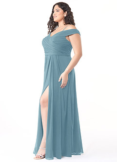 Azazie Audrianna Jurken voor bruidsmeisjes Converteerbaar Jurk van Chiffon met A-Lijn Off-the-shoulder verzameld Mystiek Blauw image9