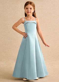Azazie Izel Girls Formal vestidos de niña de las flores Vestido de Marfil Neblina de Satin Mate de Corte en A con Plisado image5