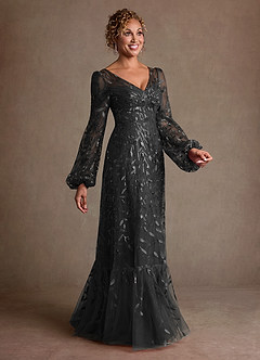 Azazie Mazie Klänningar till brudens mor Klä A-Line i Tyll Spets Svart image4