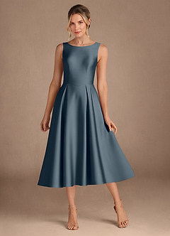Azazie Fulton Mother of the Bride Dresses Twilight A-Line Pleated Stretch Satin Dress image1