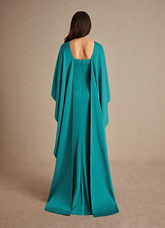 Azazie Eli Abiti per la Madre della Sposa Abito Tubino in Raso Elasticizzato Scollo a barca Verde Acqua image6