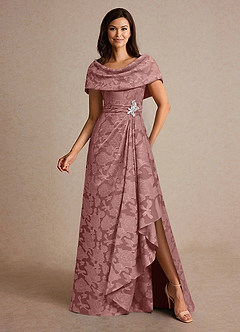 Azazie Branford vestidos de madre de la novia Vestido de Rosa Polvorienta de Devorado Floral de Corte En A con Plisado image4