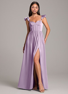 Azazie Denisse Bridesmaid Dresses Frosted Lilac A-Line Ruched Stretch Satin Dress image1