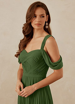 Christian Siriano Bridal for Azazie 1013 Bridesmaid Dresses Olive A-Line Off the Shoulder Chiffon Dress image2