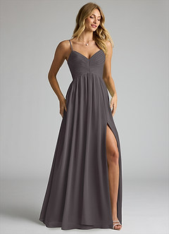 Azazie Alia Bridesmaid Dresses Steel Grey A-Line Pleated Chiffon Dress image2