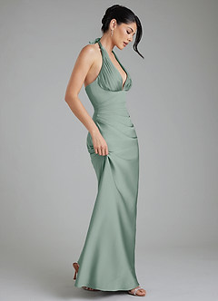 Azazie Torrance At-home Try On Dresses Agave Mermaid Corset Stretch Satin Dress image7