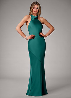 Azazie Velli Bridesmaid Dresses Peacock Mermaid Stretch Satin Dress image1