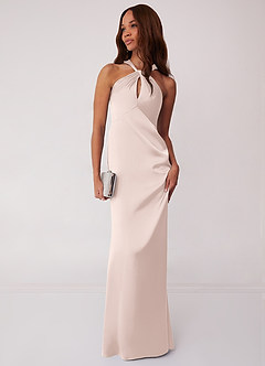 Barbie ♥ Azazie Bridesmaid Dresses Blushing Pink Sheath Stretch Satin Dress image3