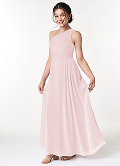 Azazie Cleo Vestido de Rosa Rubor de Gasa/ Chiffon de Acampanado con Plisado image1