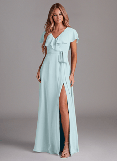 Azazie Lainey Bridesmaid Dresses Mist A-Line with Pockets Chiffon Dress image3