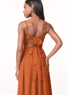 Azazie Zeya Bridesmaid Dresses Cinnamon A-Line V-Neck Pleated Chiffon Dress image2