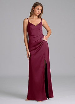 Azazie Leo Final Sale Mulberry Sheath Pleated Stretch Satin Dress image5