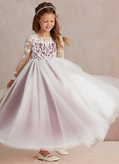 Azazie Elodie Flower Girl Dresses Ivory Sangria Ball-Gown Lace Dress image2