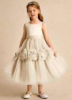 Azazie Vola Flower Girl Dresses Champagne Ball-Gown Sleeveless Tulle Dress image5