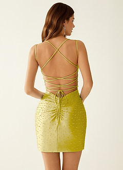 Ophelie Sorbet Citron Robe mini corset à perles en satin stretch, col V, ornée de perles image7