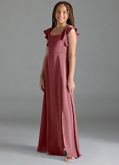 Azazie Bondi Junior Desert Rose A-Line Side Slit Stretch Satin Dress image4