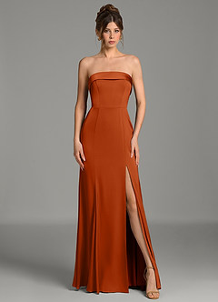 Azazie Helena Bridesmaid Dresses Burnt Orange Mermaid Strapless Stretch Satin Dress image5