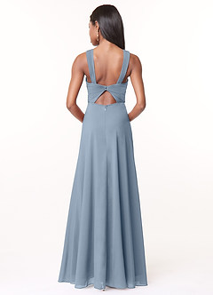 Azazie Brandie Jurken voor bruidsmeisjes Jurk van Rek chiffon met A-Lijn Geplooid Stoffig Blauw image2