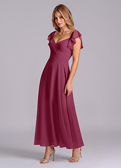 Azazie Leilani Bridesmaid Dresses Mulberry A-Line Ruched Chiffon Dress image4