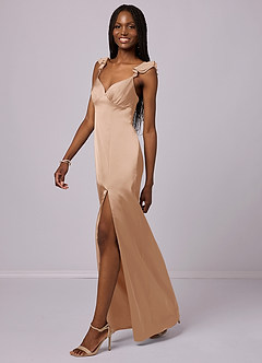 Barbie ♥ Azazie Bridesmaid Dresses English Rose Sheath Stretch Satin Dress image1