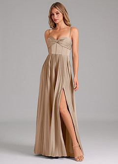 Azazie Tyla Bridesmaid Dresses Taupe A-Line Sweetheart Neckline Stretch Satin Dress image4