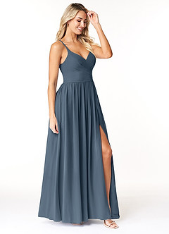 Azazie Dominic Bridesmaid Dresses Neptune A-Line V-Neck Pleated Chiffon Dress image4