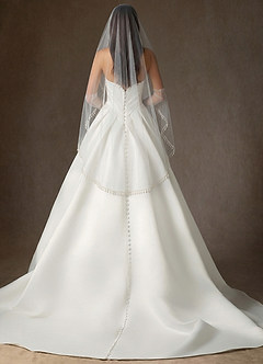 front Fingertip Cascading Pearl Fringe Bridal Cape Veil