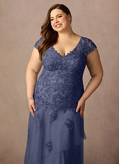Azazie Romy Mother of the Bride Dresses Stormy Mermaid V-Neck Sequins Tulle Dress image11