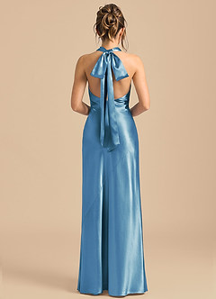 Azazie Velli 신부 들러리 드레스 쉬스 하이넥 메탈릭 새틴 바닥 길이 드레스 image5