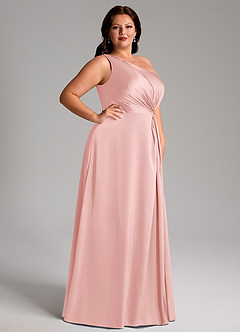 Azazie Brooke Bridesmaid Dresses Powder Pink A-Line One Shoulder Stretch Satin Dress image11