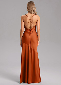 Azazie Grata Bridesmaid Dresses Burnt Orange Sheath Side Slit Stretch Satin Dress image2