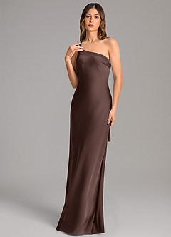 Azazie Monroe Bridesmaid Dresses Ganache Mermaid One Shoulder Stretch Satin Dress image1