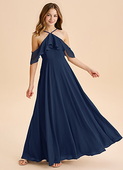 Azazie Tessabelle Junior Vestido de Azul Marino Oscuro de Gasa de Corte en A con Vestidos sin tirantes image4