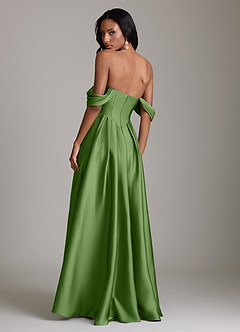 Azazie Loisa Abiti da Damigella Abito A-Line in Raso Elasticizzato a Spalla Scoperta Basilico image2