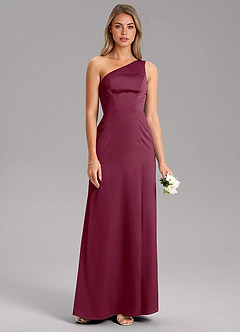 Azazie Feby Bridesmaid Dresses Mulberry A-Line One Shoulder Stretch Satin Dress image7
