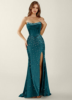 Esme Peacock Two-piece Corset Stretch Satin Mermaid Prom Dress image1