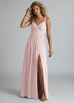 Azazie Aziza Bridesmaid Dresses Blushing Pink A-Line V-Neck Pleated Chiffon Dress image2