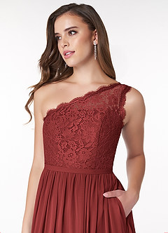 Azazie Demi Bridesmaid Dresses Rust A-Line One Shoulder Chiffon Dress image5