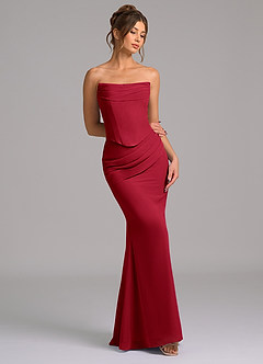 Azazie Sorrel Vestidos de madrinha de casamento Vestido Escarlate de Chiffon de sereia com Espartilho image7