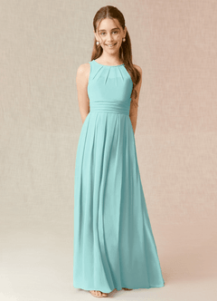 Azazie Bibiane Junior Aqua A-Line Pleated Chiffon Dress image1