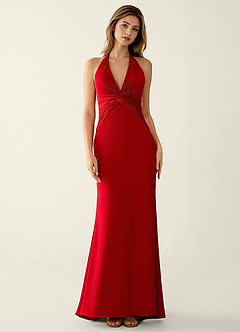 Clio Red Satin V-neck Mermaid Prom Dress image1