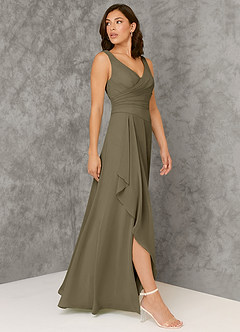 Azazie Kori Bridesmaid Dresses Willow Green A-Line Pleated Chiffon Dress image3