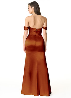 Azazie Liv Bridesmaid Dresses Auburn Sheath Off the Shoulder Metallic Satin Convertible Dress image3
