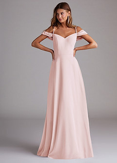 Azazie Marley Bridesmaid Dresses Blushing Pink A-Line Off the Shoulder Chiffon Convertible Dress image4