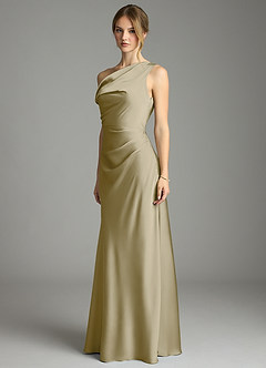 Azazie Emerson Bridesmaid Dresses Moss Green Mermaid Off the Shoulder Stretch Satin Dress image2