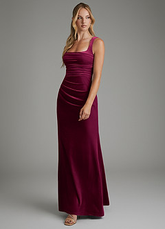 Azazie Agustina Bridesmaid Dresses Cabernet Mermaid Corset Velvet Dress image3