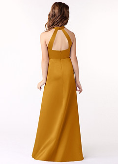 Azazie Laurel Junior Butterscotch A-Line Stretch Satin Dress image3
