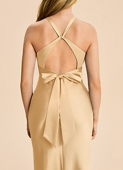 Azazie Hati Junior Vestido Oro de Satén Elástico de Corte Sirena image7